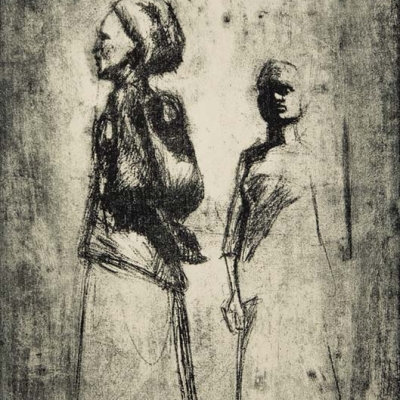 Zinkografie; Zwei Frauen mit Turban und langen Röcken; Würdevolle Darstellung