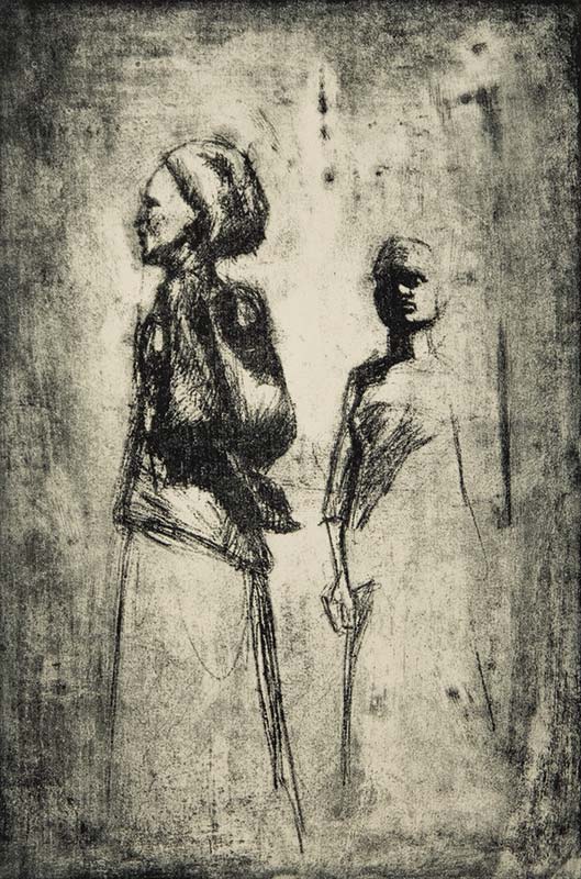 Zinkografie; Zwei Frauen mit Turban und langen Röcken; Würdevolle Darstellung