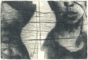 Segmente eines Frauenkopfes. Photoradierung einer Bleistiftzeichnung auf Büttenpapier, Plattengröße: 14,5 x 9,8 cm, Auflage: 6
